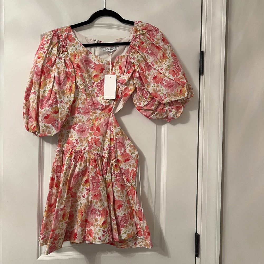 NWT Puff sleeve floral cutout dress